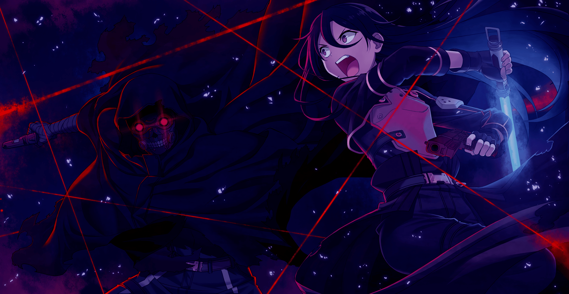 1920x992 Neon Duel: 2K Otaku Player Wallpaper