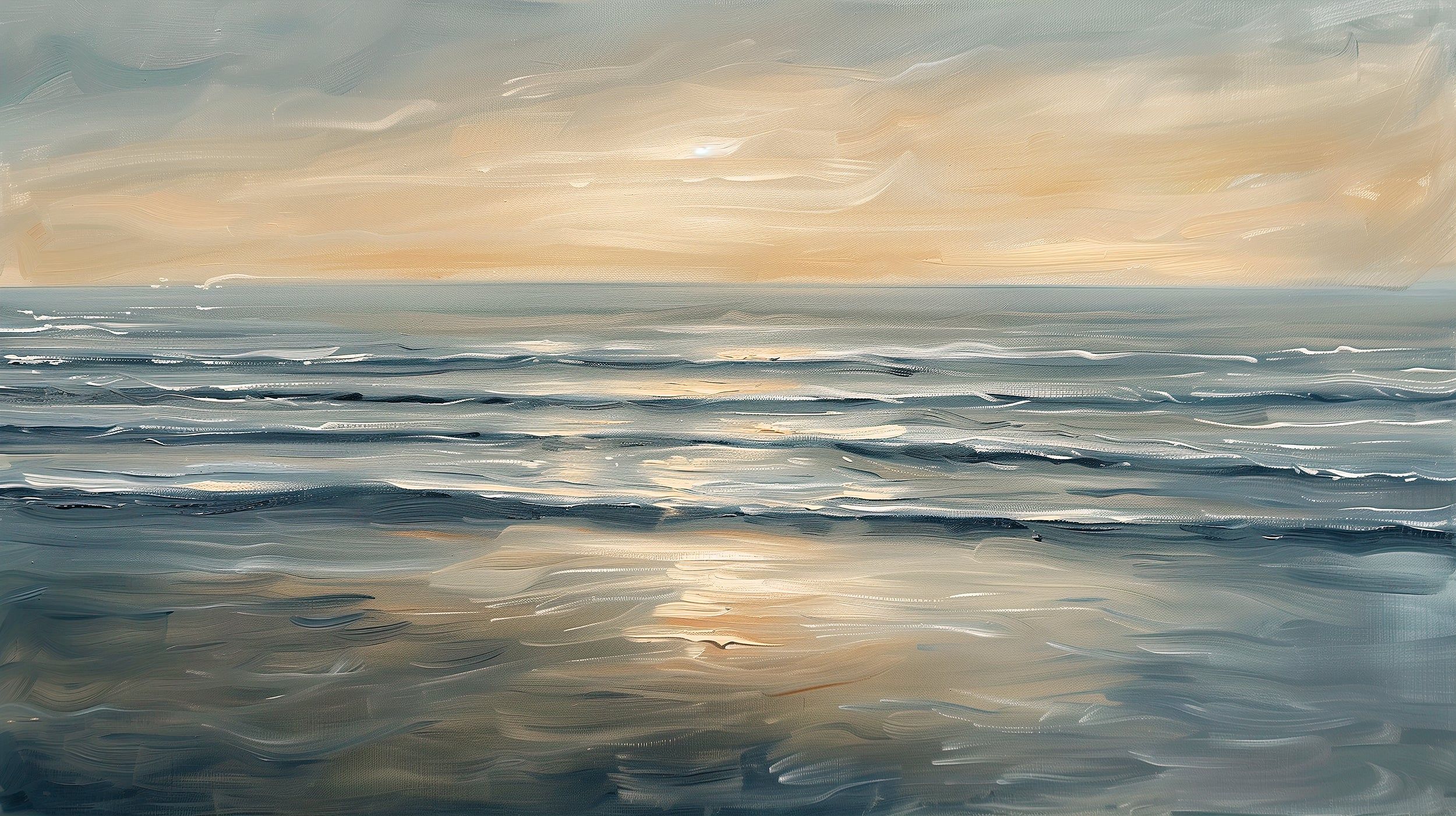 2500x1401 Calm Ocean Oil Painting Mural and Stick Sea Sunset Wallpaper Peel & Stick Vinyl / 120W x 84H