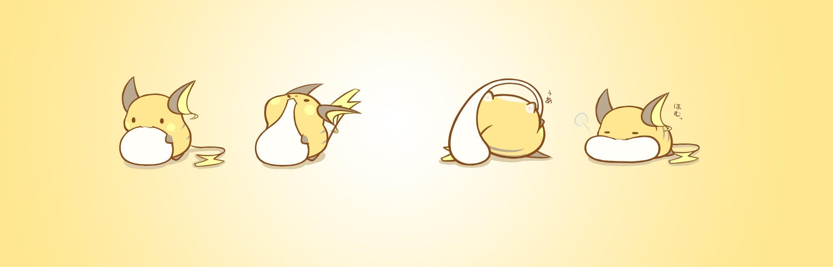 2800x900 pokemon food raichu simple background eating yellow background