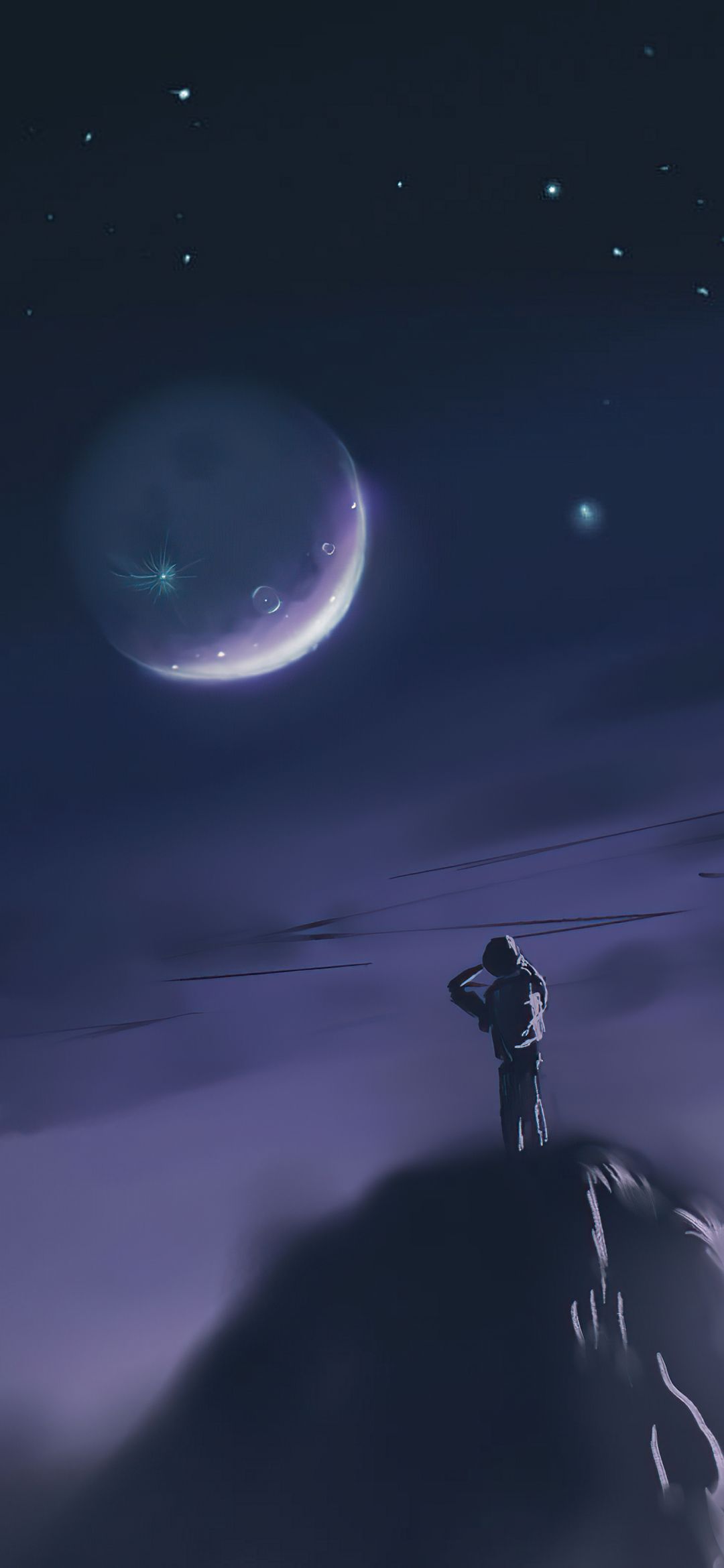 1080x2340 Phone wallpaper: Alone, Moon, Men, Night 1398590
