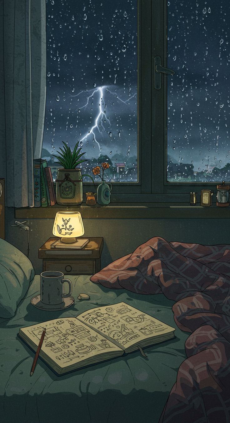 736x1349 Rainy night anime phone wallpaper