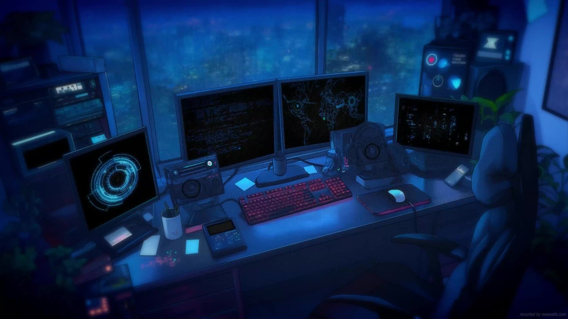 1920x1080 Hacker Room Rainy Night Live Wallpaper