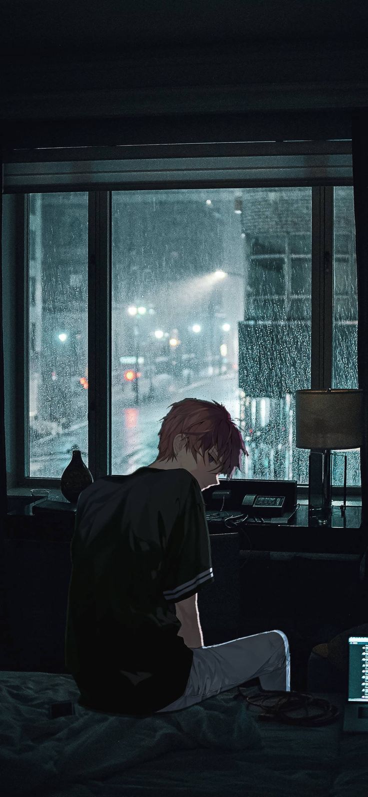 736x1594 Download Japanese Aesthetic iPhone Rainy Dark Room Boy Wallpaper