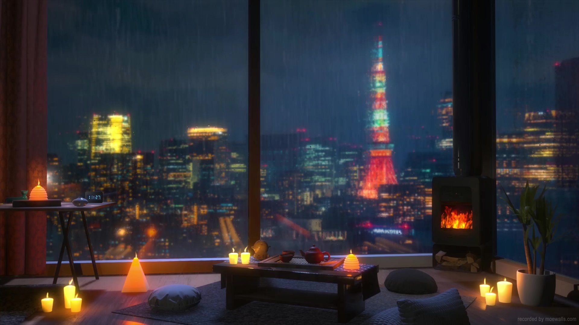 1920x1080 Rainy Night Room Live Wallpaper