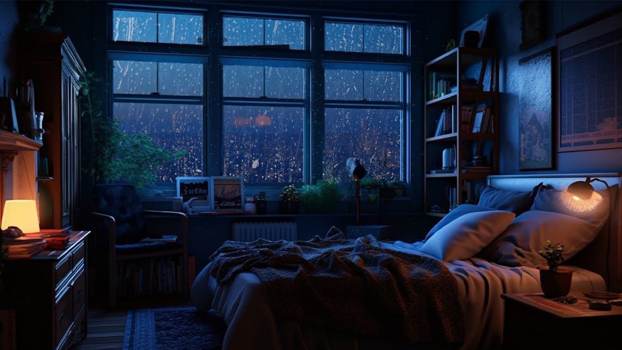 1280x720 Gentle Rain on Cozy House Ambience. Relaxing Soft Rain Sounds for Sleep or Study