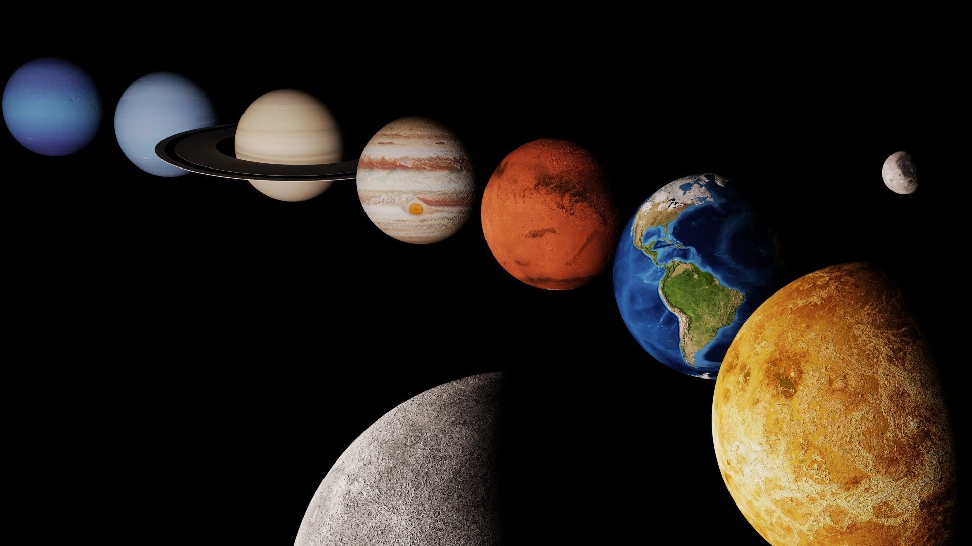 1920x1079 4K Ultra HD Sci Fi Solar System: Earth, Moon & Planets In Stunning Space View By JasminZejnicx2305