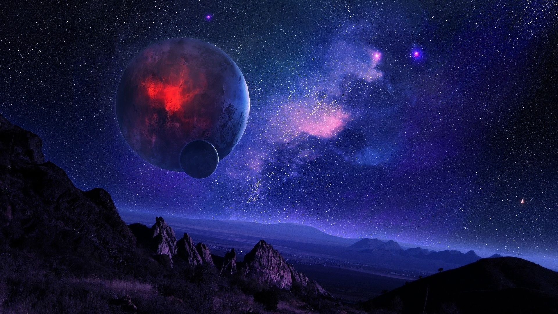 1920x1080 Wallpaper fantasy, landscape, planets for mobile and desktop, section фантастика, resolution 1920x1080