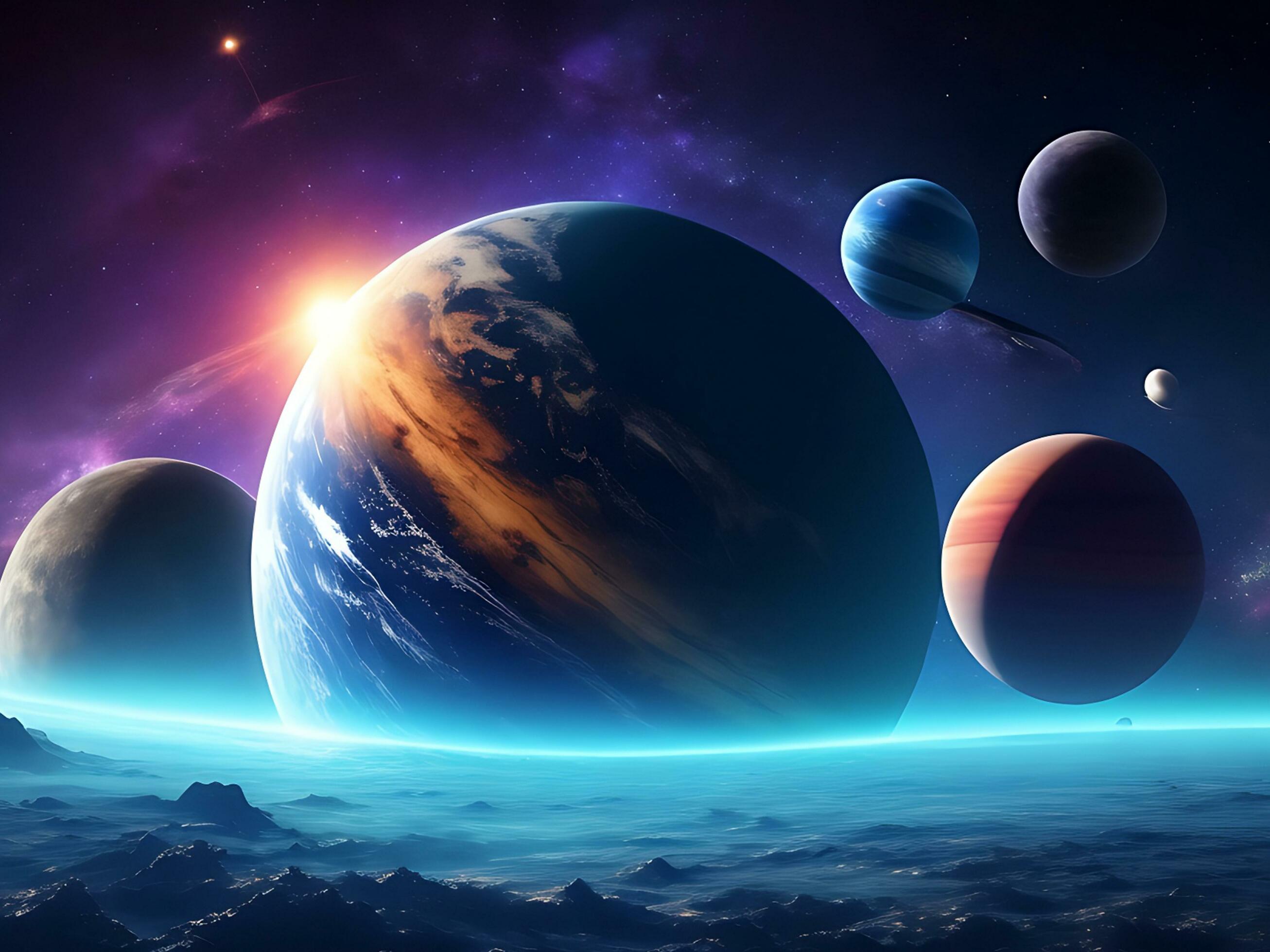 2613x1960 Colorful view of planets and stars futuristic background