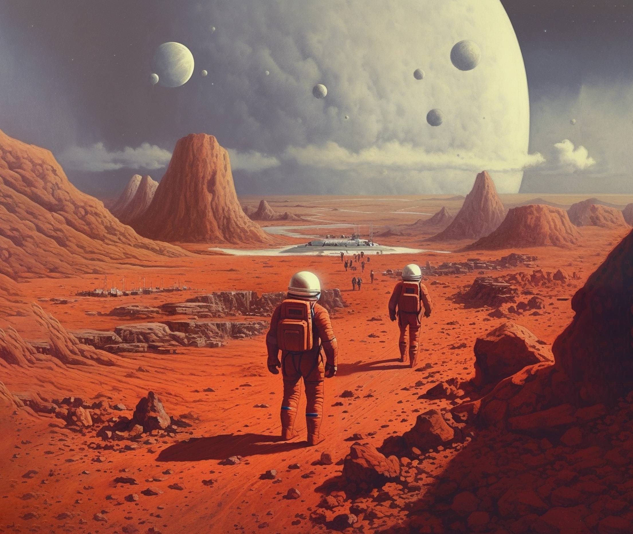 2210x1867 Painting of First People Colonizing Other Planets. Free Fantasy Image