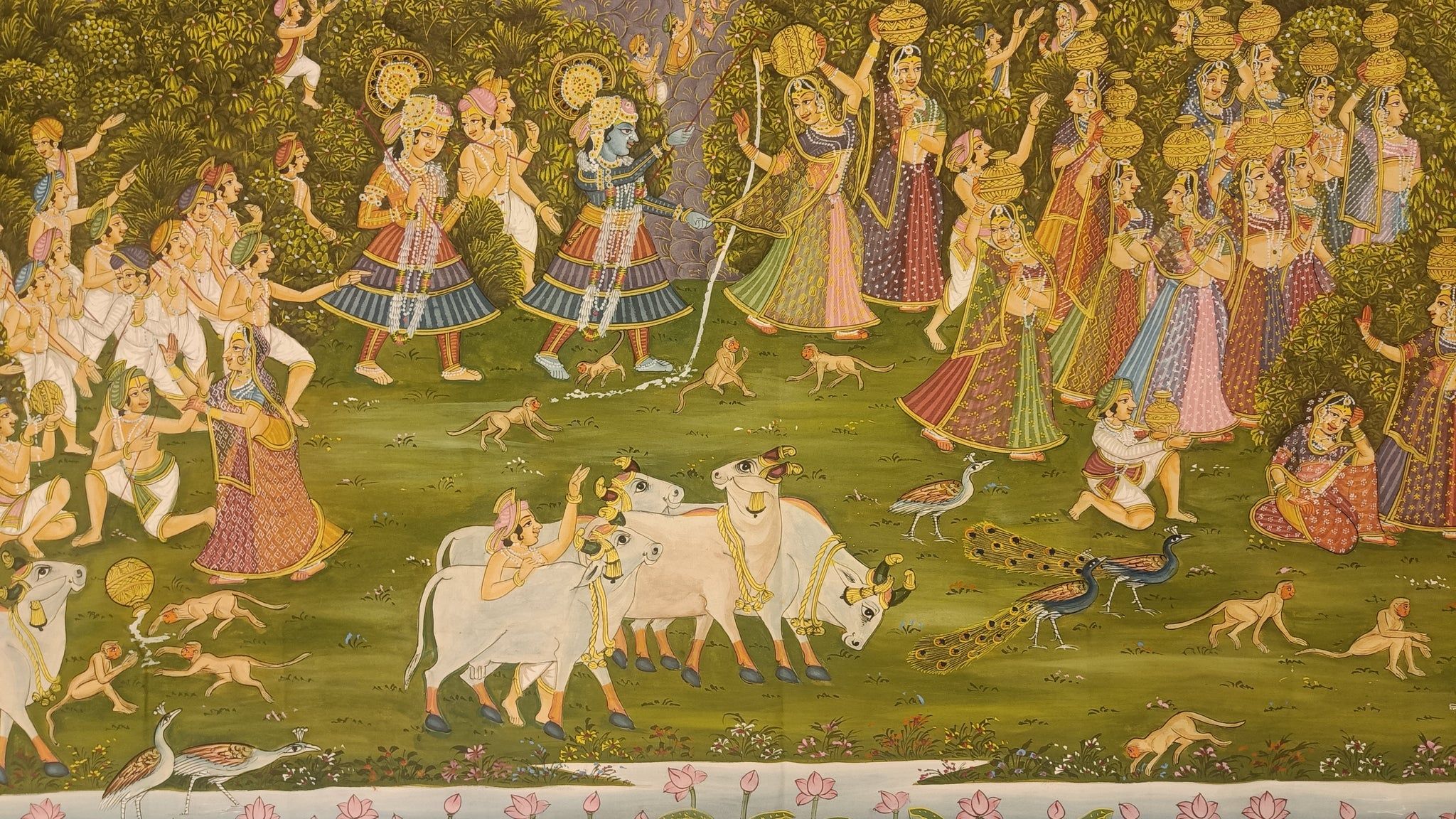 2048x1152 Antique Large 4*6 Radha Krishna Raasleela with Gopis Pichwai Painting