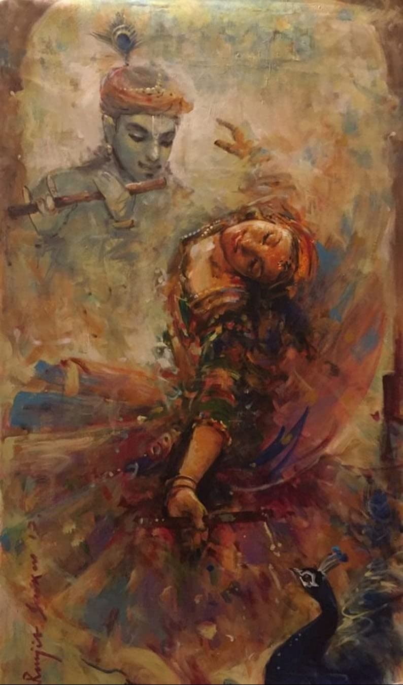 794x1349 Matte Multicolor Radha Krishna Raas Leela Canvas Painting, Size: 100 X 150cm At ₹ 25000 Piece In New Delhi