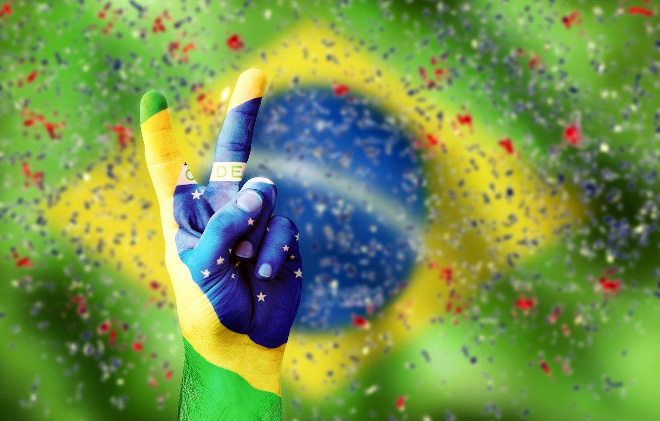 1332x850 Wallpaper hand, confetti, flag, brasil, vicrtory, flag of Brazil