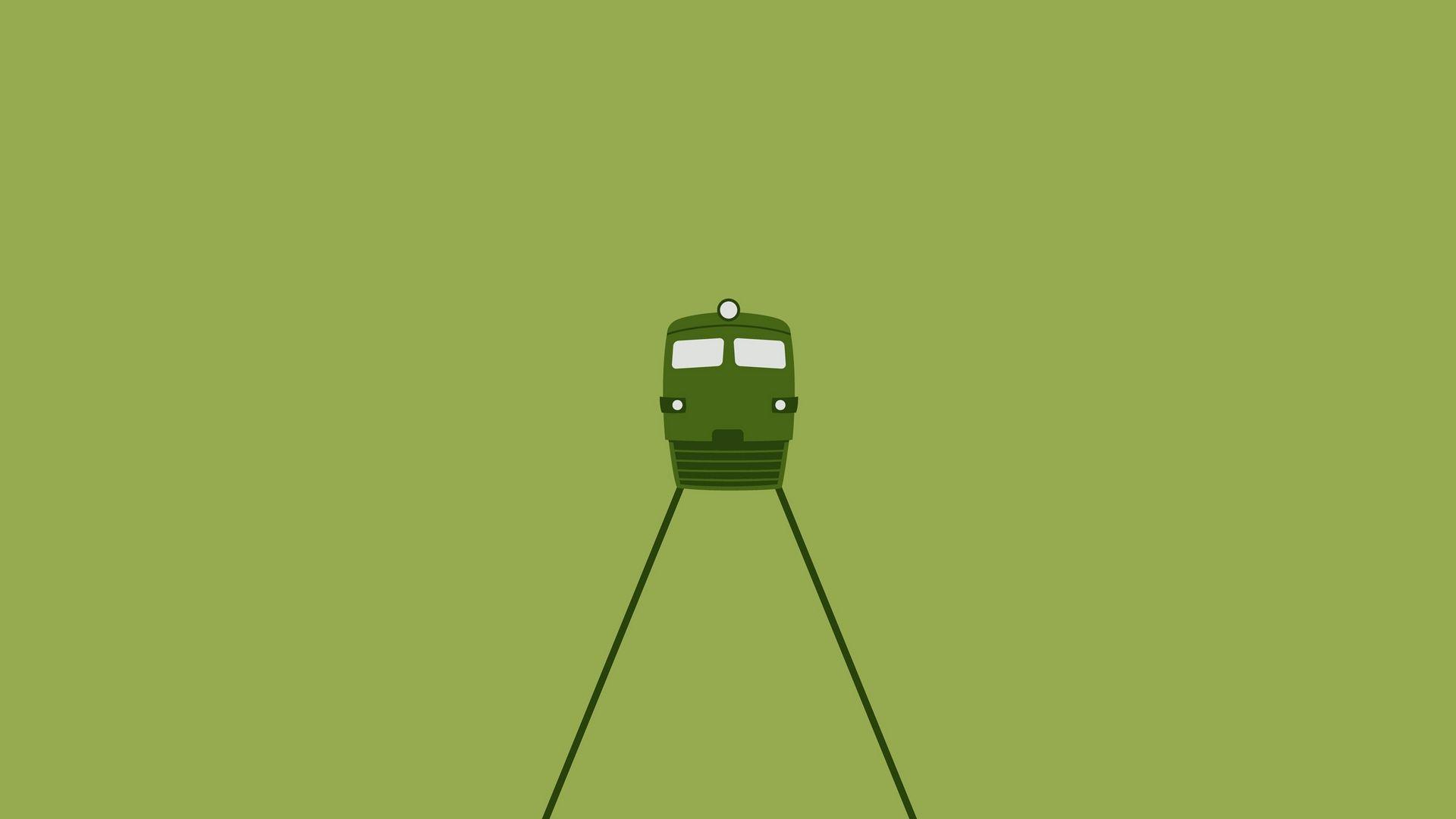 1920x1080 Green Background and Train Minimal HD Wallpaper