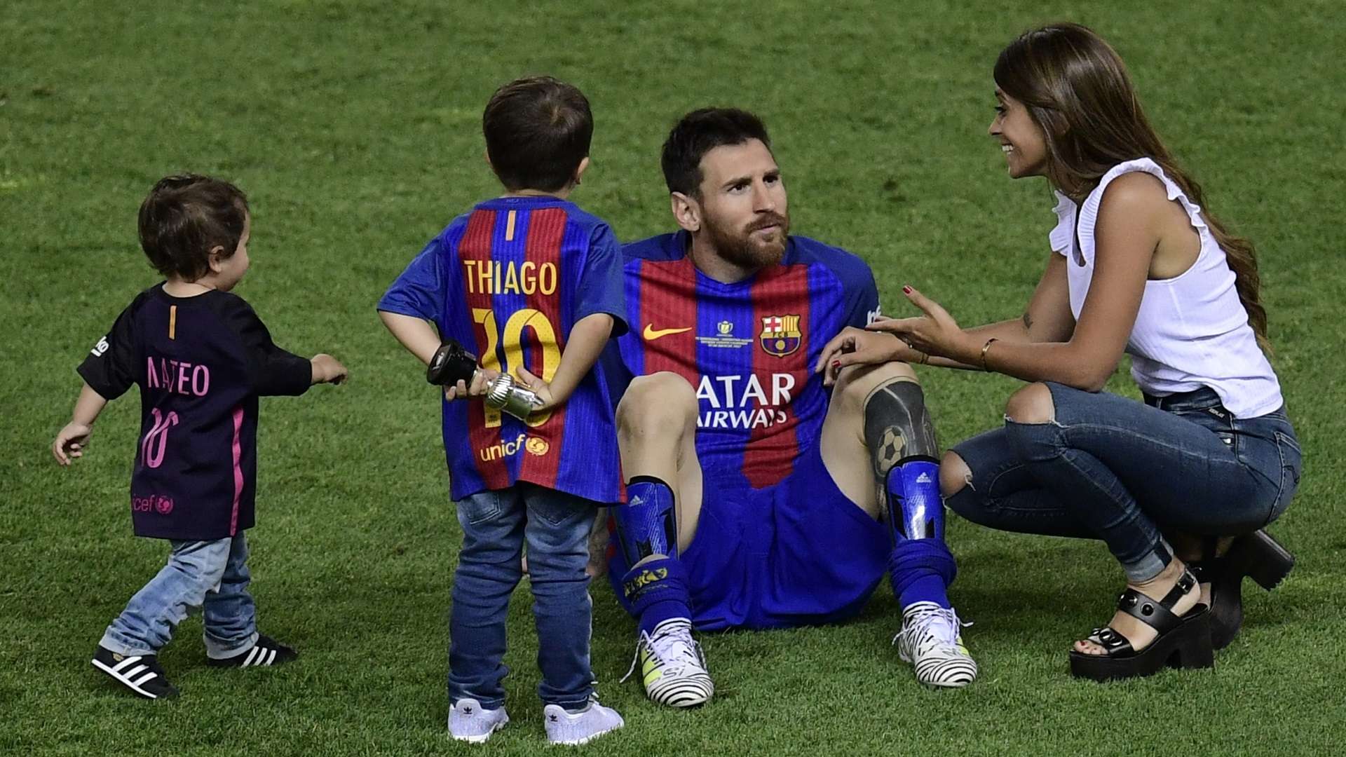 1920x1080 A Messi family affair! Antonella, Thiago and Mateo join Lionel in Barcelona's Copa del Rey celebrations. Goal.com US