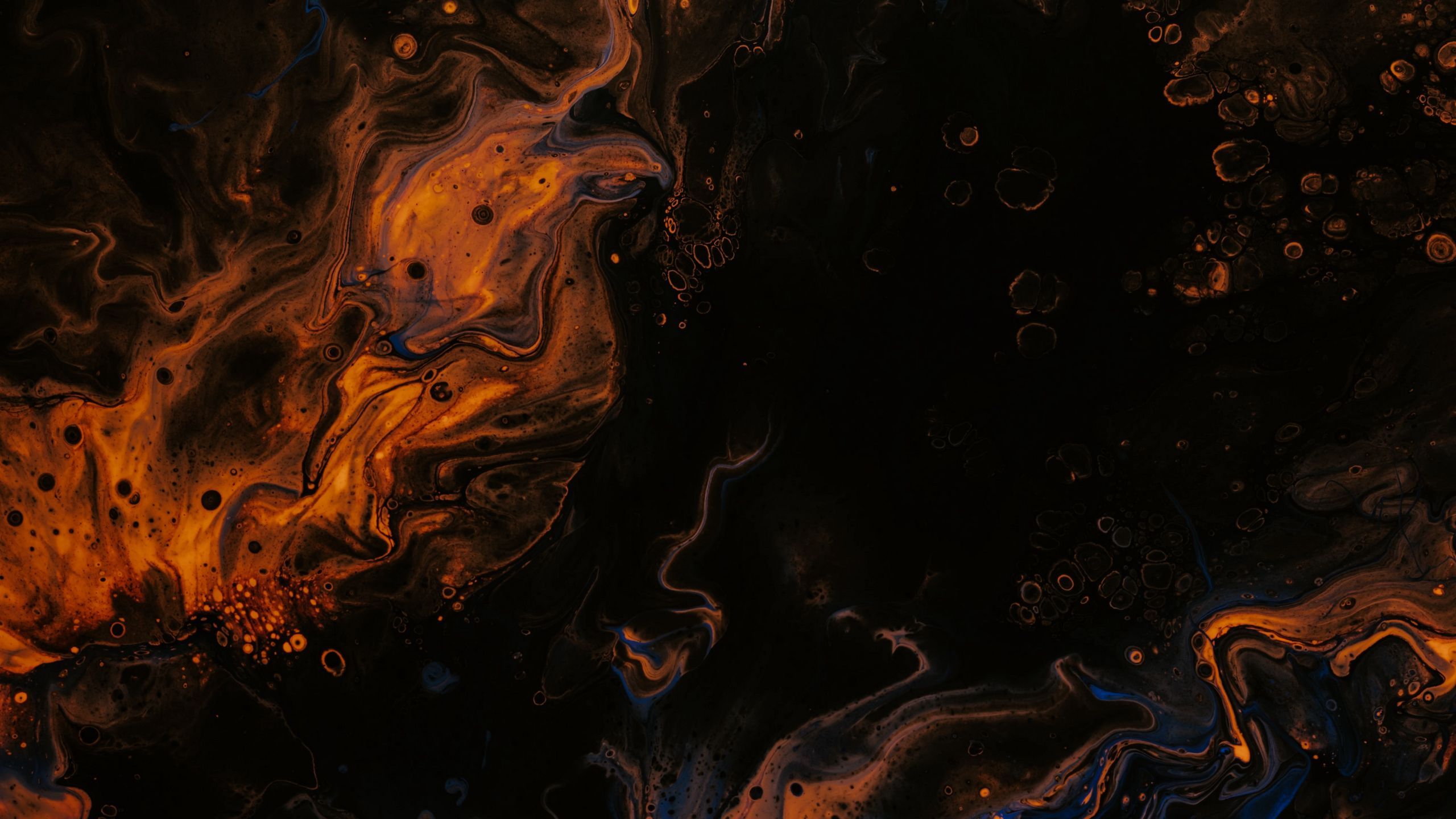 2560x1440 Download wallpaper 2560x1440 paint, fluid art, stains, liquid, blue, brown widescreen 16:9 HD background