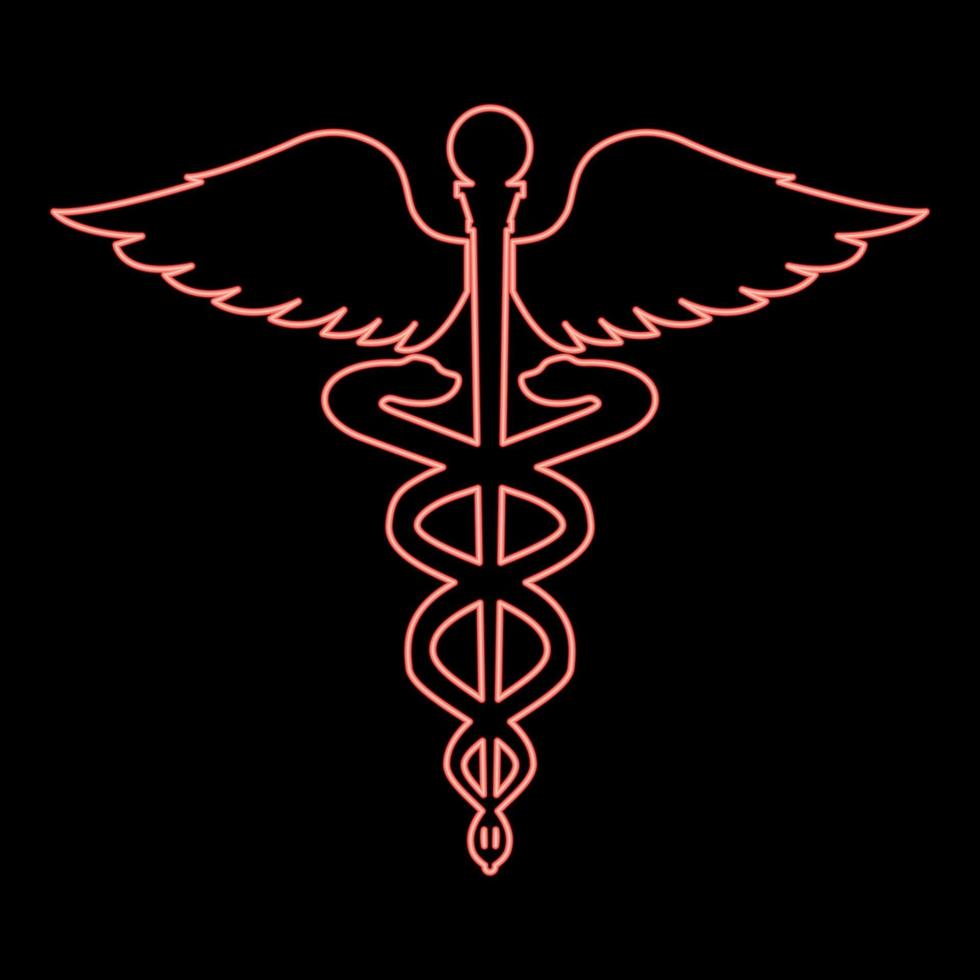 980x980 Neon caduceus health symbol asclepius's wand red color vector illustration image flat style
