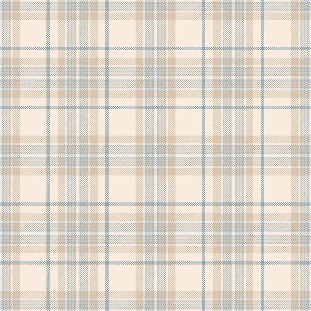 1080x1080 Traditional Check Wallpaper in Cream and Blue