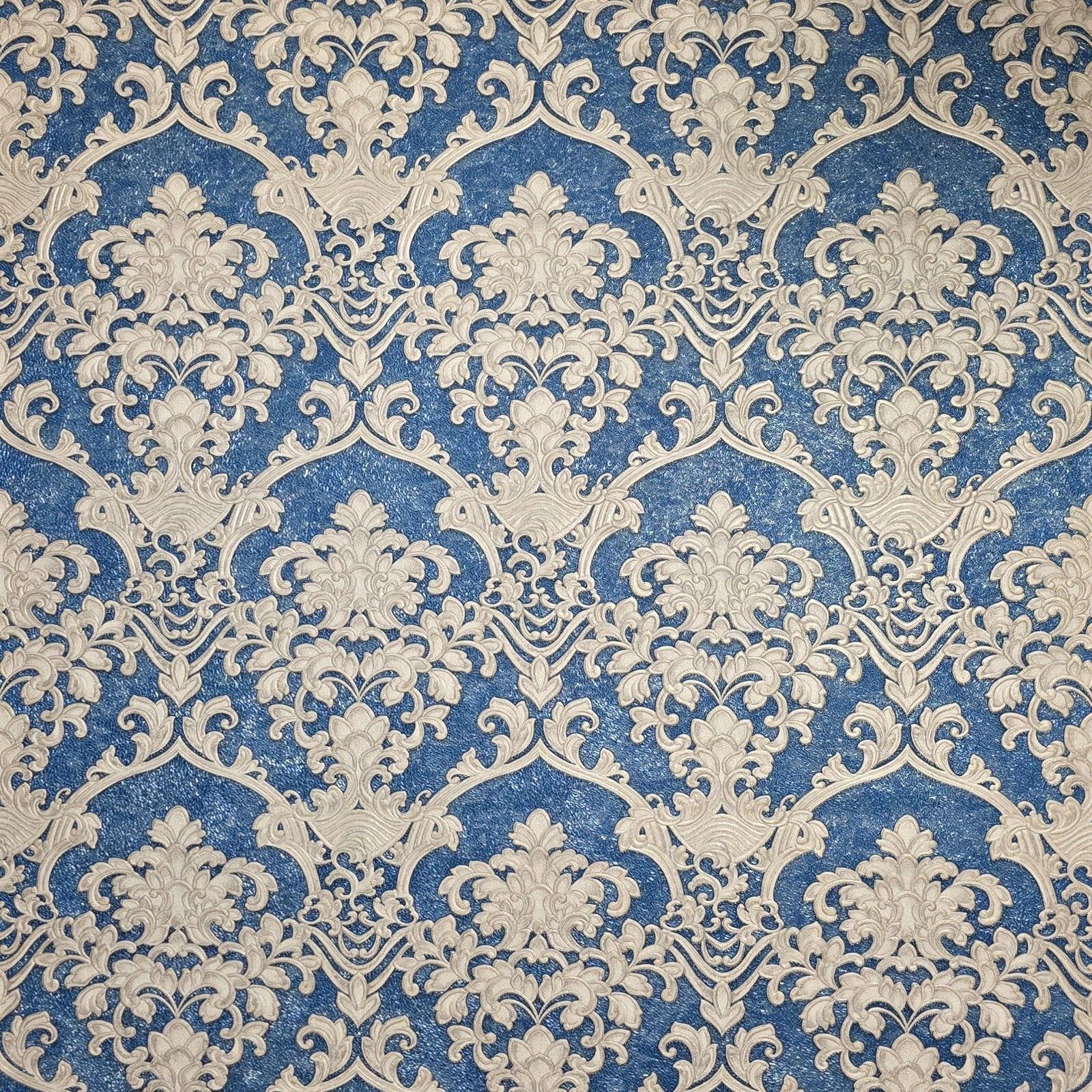 1600x1600 Z64831 Navy blue beige baroque damask wallpaper heavy textured faux fish scale plaster