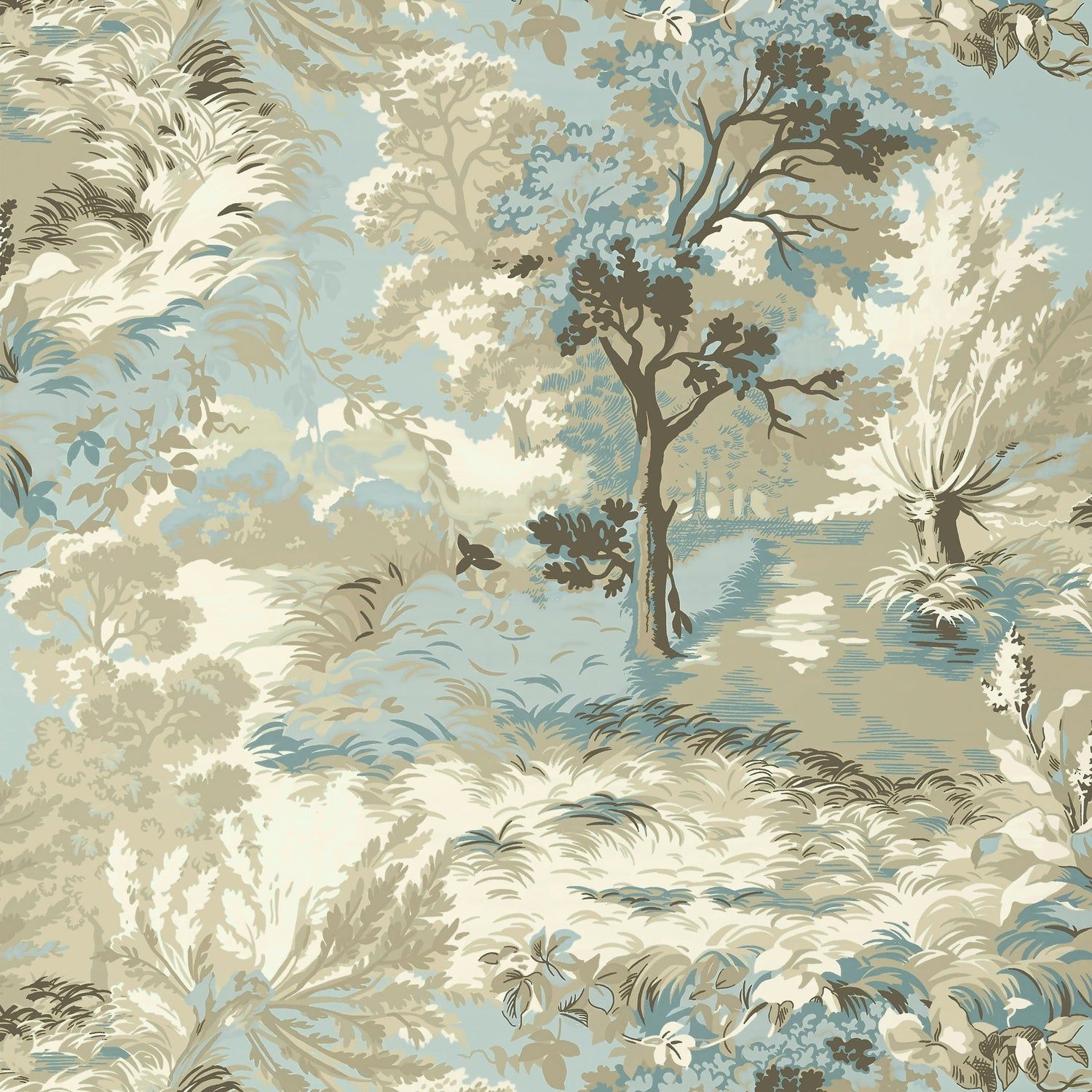 1500x1500 Lincoln Toile Beige and Spa Blue T10865 Wallpaper by Thibaut To Go