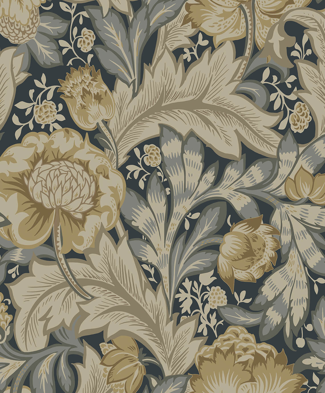 1140x1377 Midnight Blue & Beige Acanthus Garden Wallpaper, ET12308