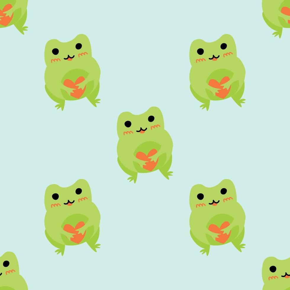 980x980 Cute cartoon frog with heart. Enamored green toads. Vector animal characters seamless pattern of amphibian toad drawing.Childish design for baby clothes, bedding, textiles, print, wallpaper