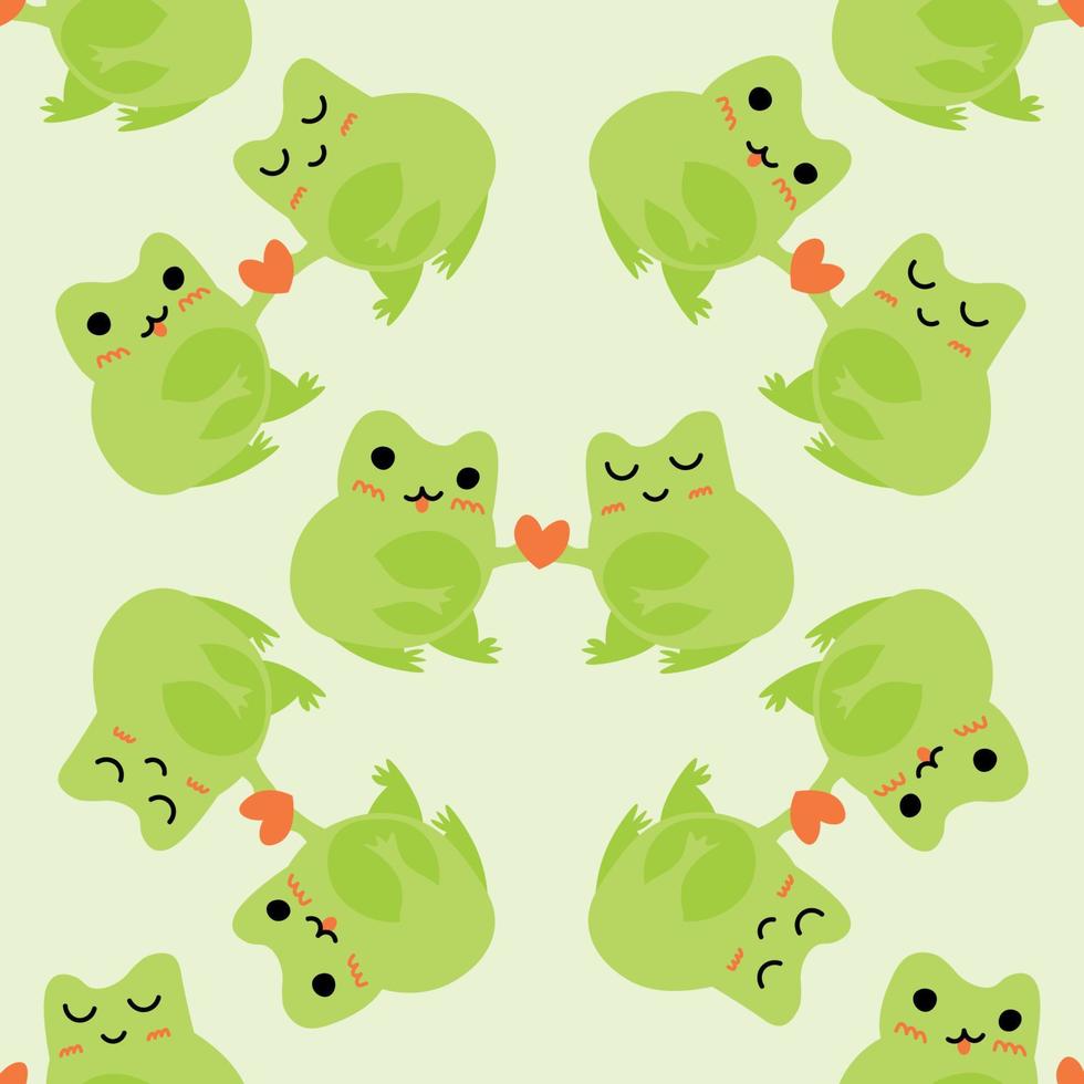 980x980 Cute cartoon frogs with hearts. Enamored green toads. Vector animal characters seamless pattern of amphibian toad drawing.Childish design for baby clothes, bedding, textiles, print, wallpaper