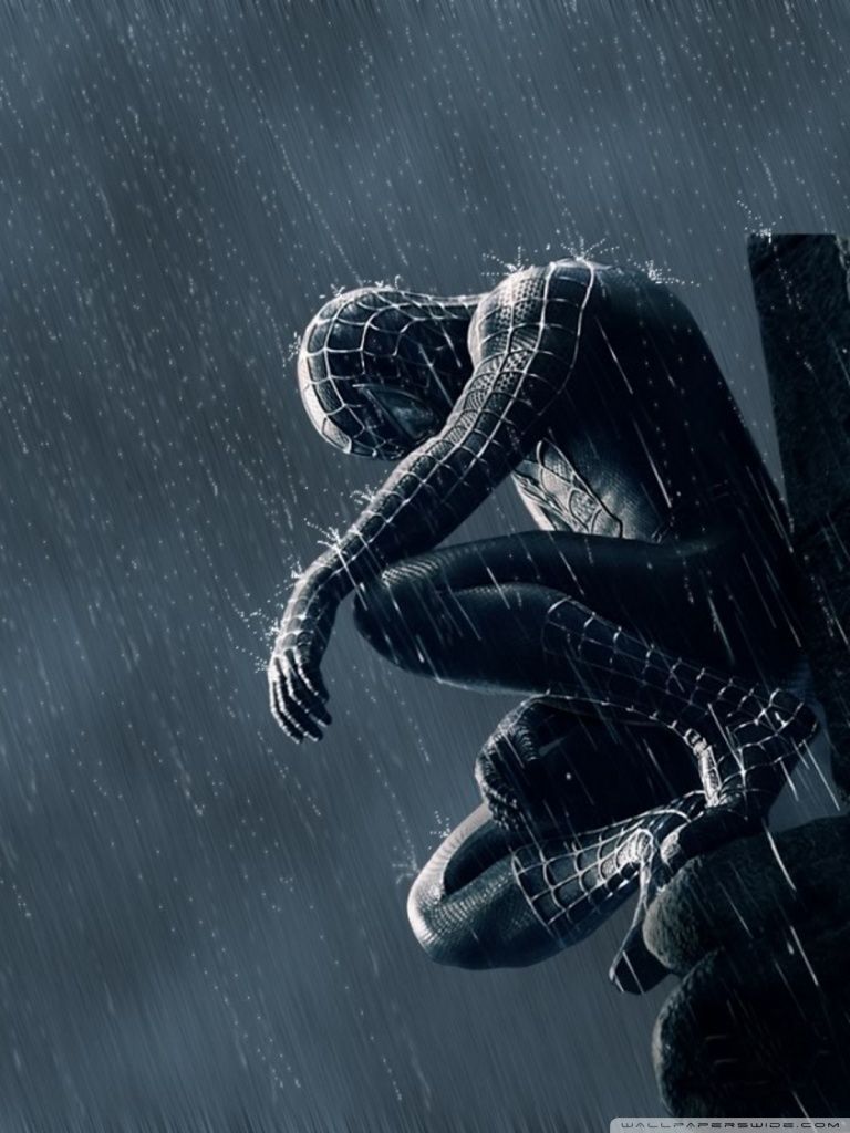 768x1024 Spider Man Black Suite Mobile Wallpaper