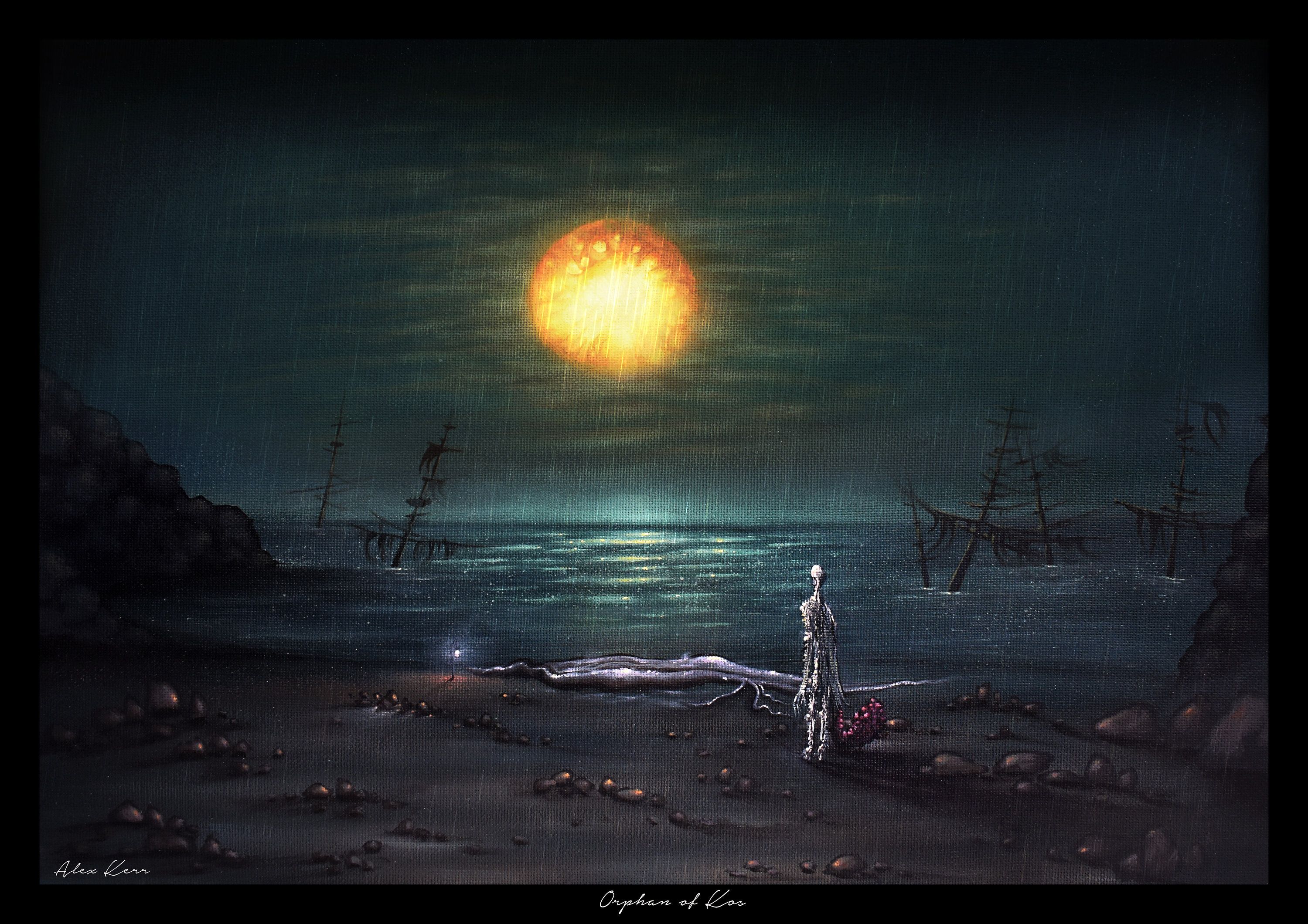 3000x2121 Souls Borne, Orphan of Kos, Art Print, Game Painting, Gothic, Moonlight