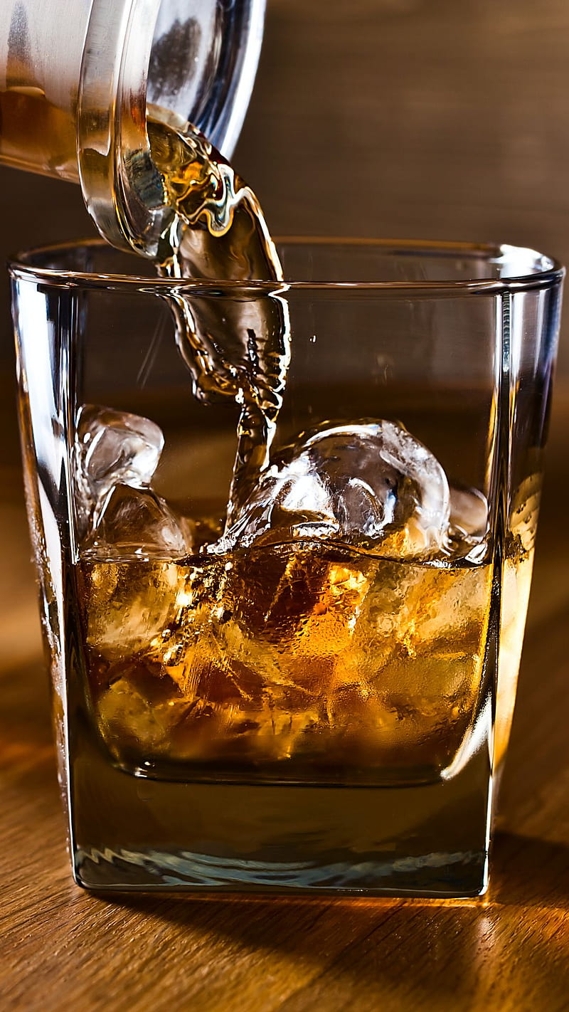 800x1422 Whiskey On The rocks, bottle, glass, ice, on the rocks, HD phone wallpaper