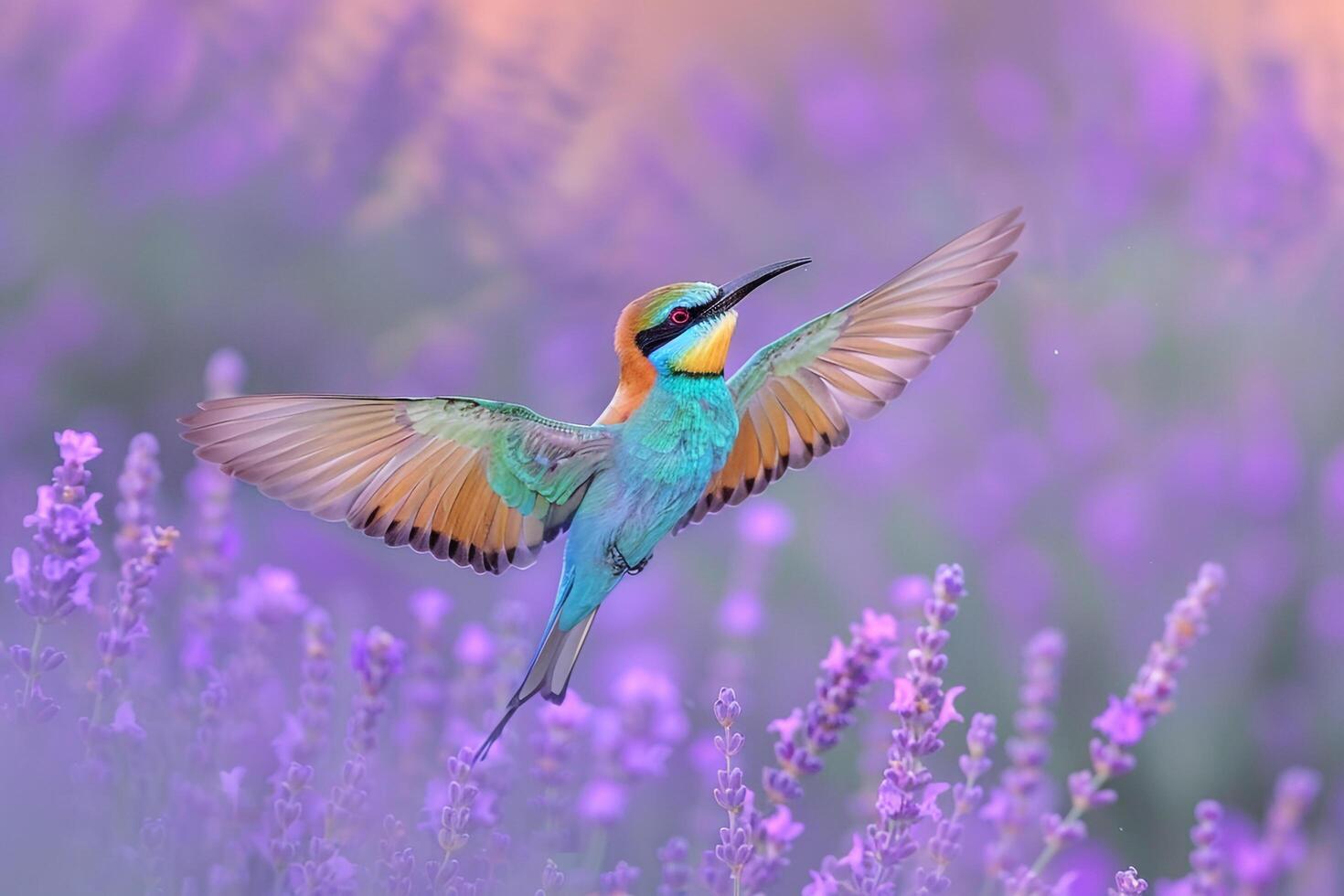 1470x980 Blue cheeked Bee eater Hunting Amidst Lavender Fields nature background