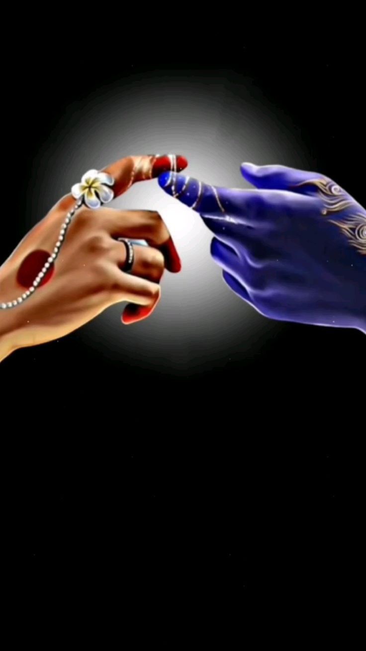 736x1308 4k wallpaper Radha & krishna hand