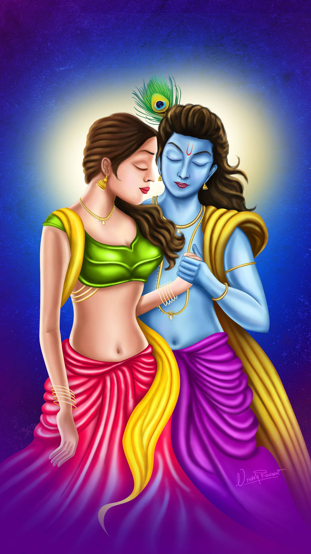 1080x1920 Radha Krishna 3D Holding Hands Wallpaper