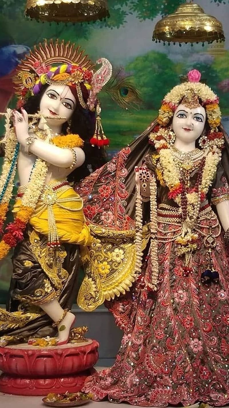 800x1422 Radha Krishna 3D In Temple View, radha krishna 3D, temple view, iskcon, HD phone wallpaper