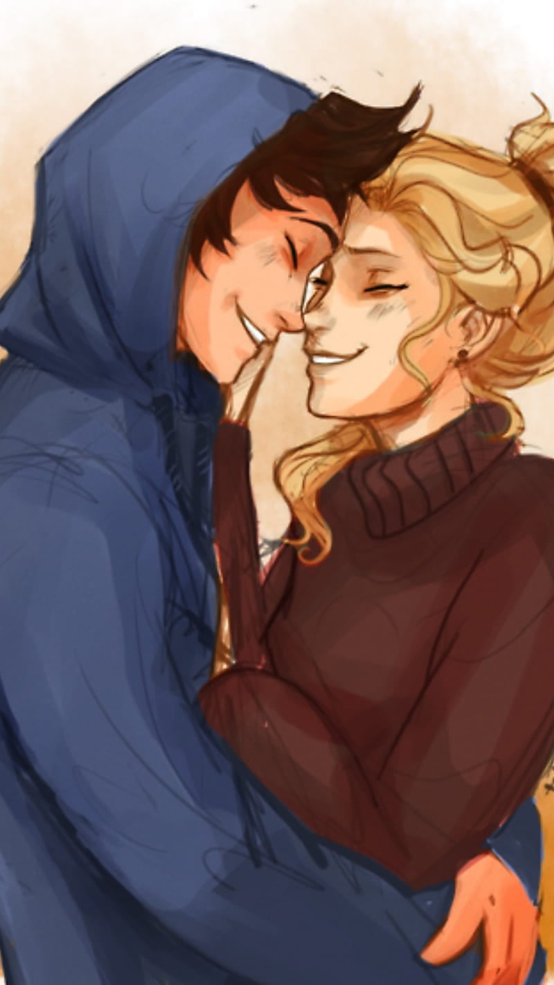 800x1422 Percabeth, art, black hair, Cute, Ships, Annabeth Chase, Fictional, Percy Jackson, HD phone wallpaper