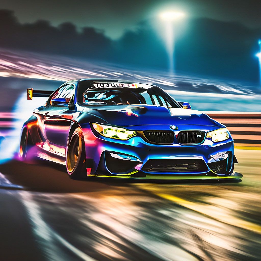 1024x1024 Drift on a BMW M4 on the track, night, lights are shining, tuning