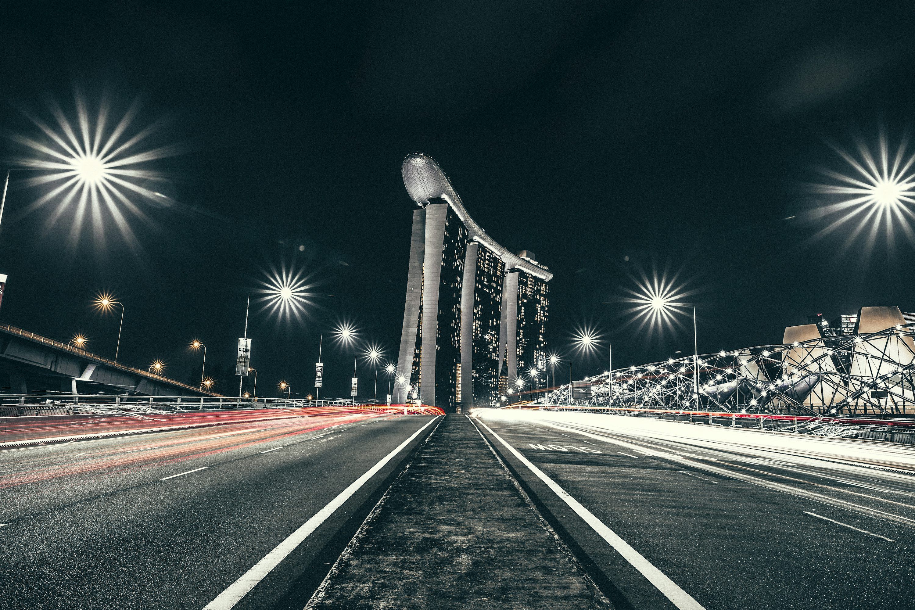 3000x2000 Time lapse photo of road near Singapore Marina Bay Sands photo