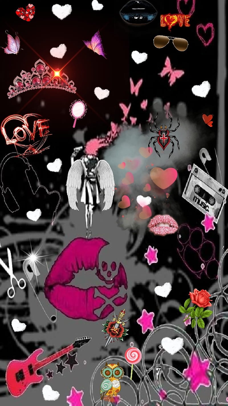 800x1422 Mass Confusion, butterfly, collage, crown, girl, lips, love, scissors, sugar, HD phone wallpaper