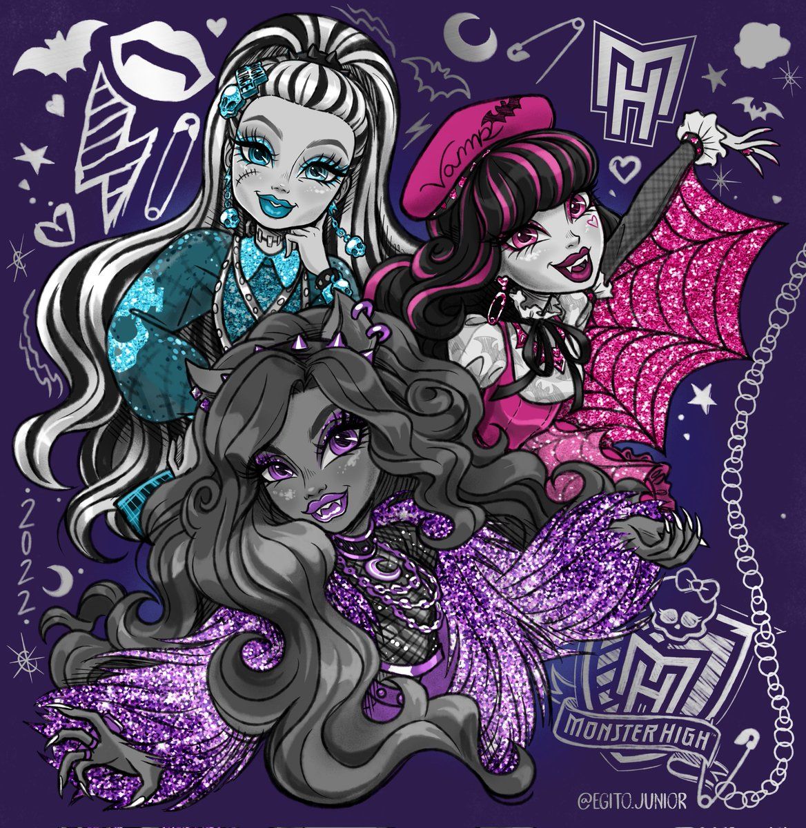1168x1200 Fanart of the Haunt Couture dolls inspired by early notebooks and shirts from the brand #MonsterHigh #HauntCouture
