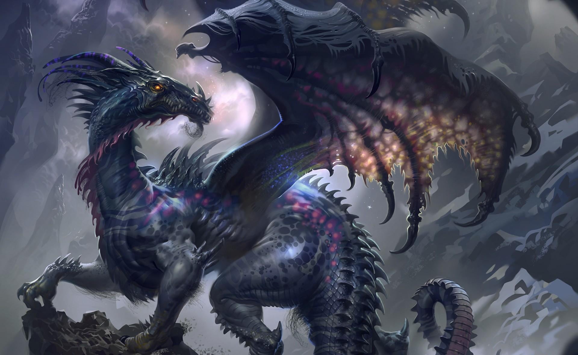 1920x1180 Black dragon illustration HD wallpaper