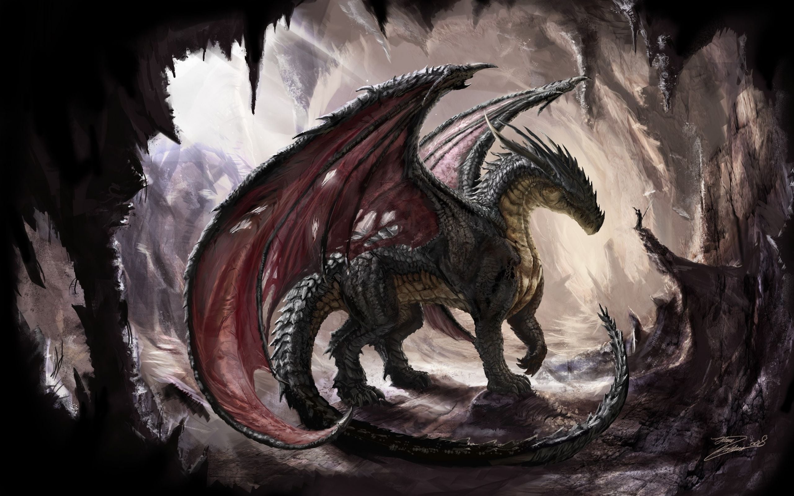 2560x1600 Wallpaper Black and Brown Dragon Illustration, Background Free Image