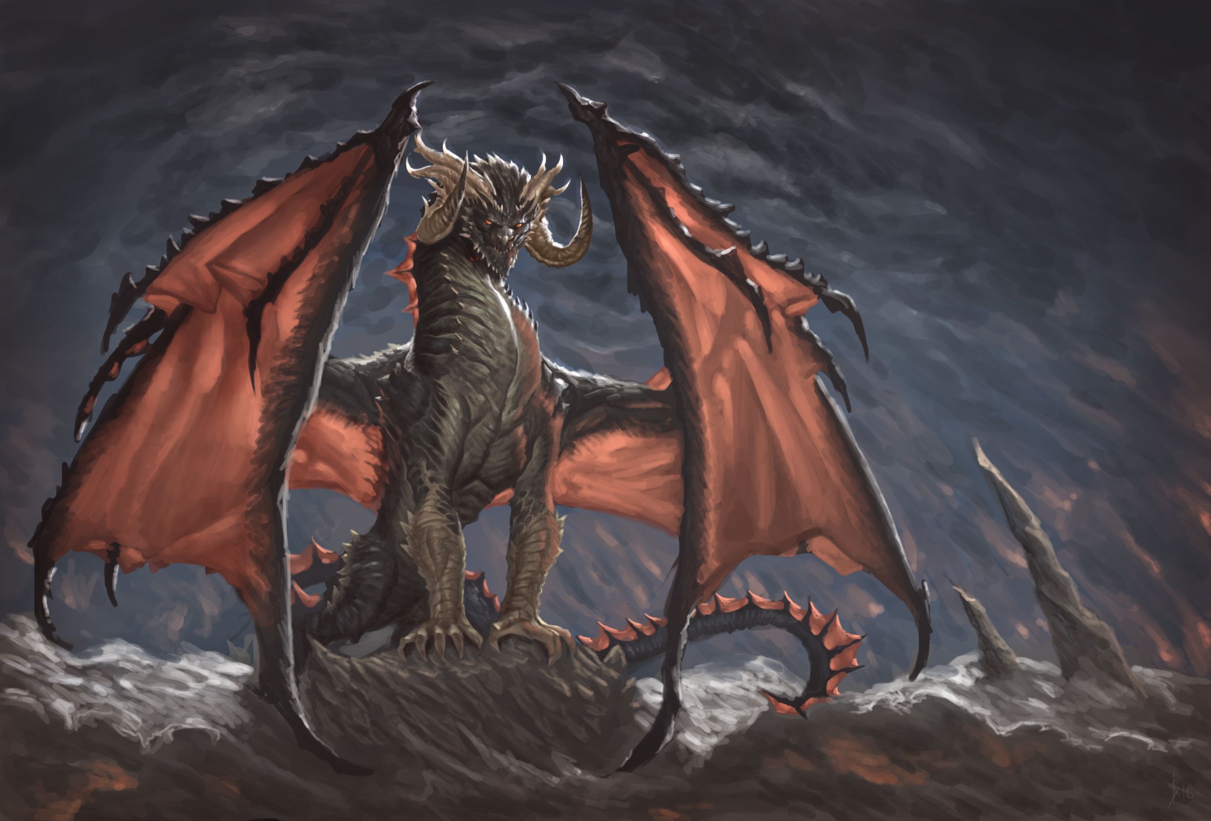 2360x1600 Wallpaper look, fiction, dragon, wings, art, claws, horns, cave for mobile and desktop, section фантастика, resolution 2360x1600