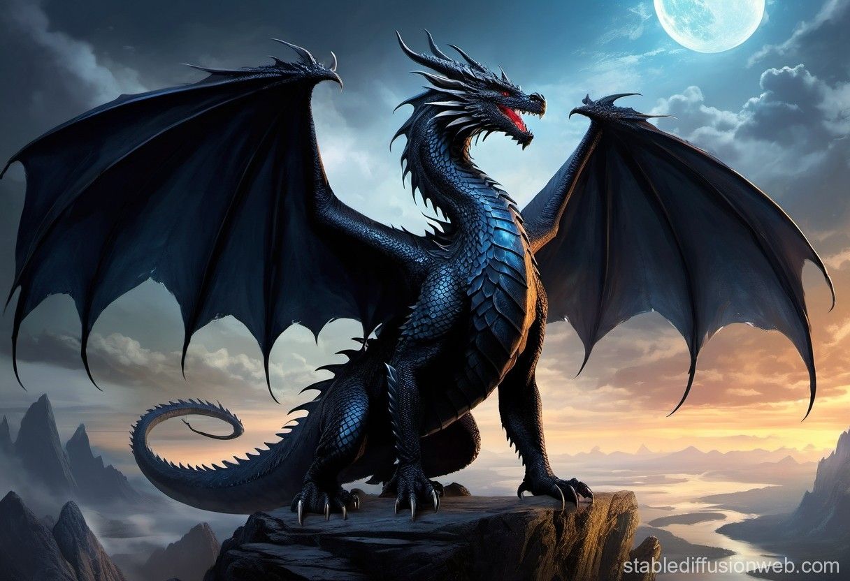 1216x832 Intimidating Black Dragon with Large Wings. Stable Diffusion Online