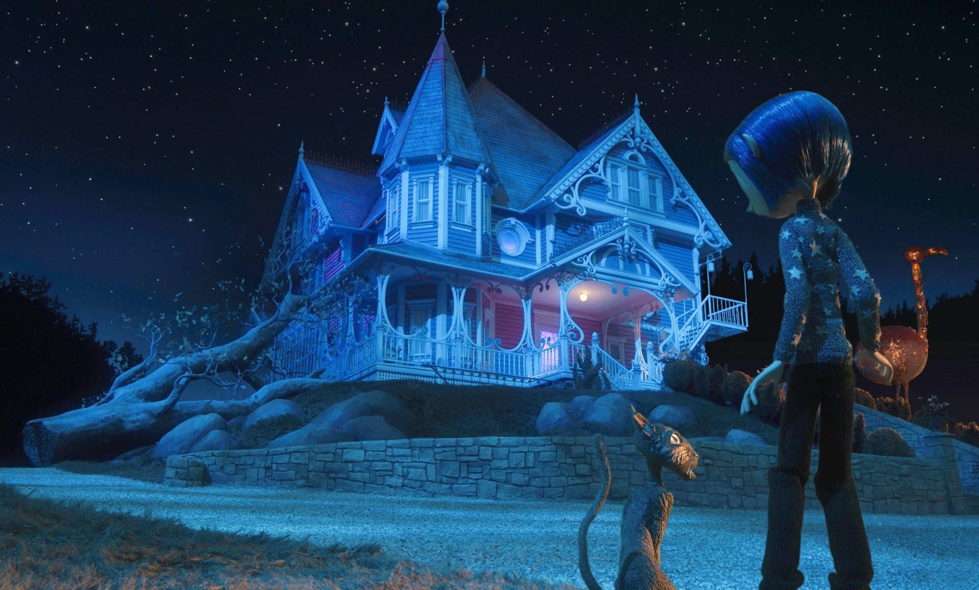 1920x1157 Coraline HD Movie Wallpaper: Enchanting Night at the Otherworldly Housex1808