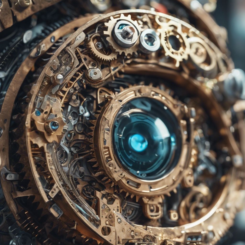 1024x1024 An Intriguing Steampunk Style Conceptual Image Of A Cool Toned Mechanical Eye With Intricate Gears And Circuits. Wallpaper [6e0489f534264c30b7a9] By Wallpaper HD