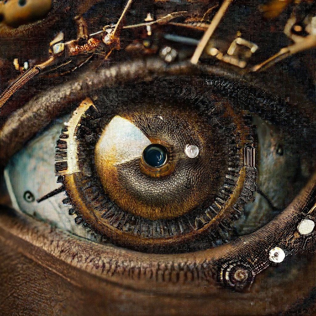 1024x1024 Mechanical Eye, Steampunk, Dark Botanical, Macro Photography, Aesthetically Pleasing, Beautiful, Realistic, Close Up