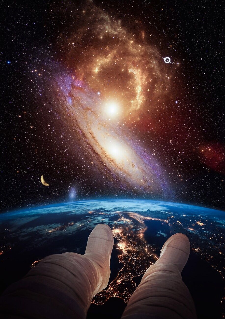 916x1300 Poster Astronaut weightlessness Earth, Galaxy and Black Hole