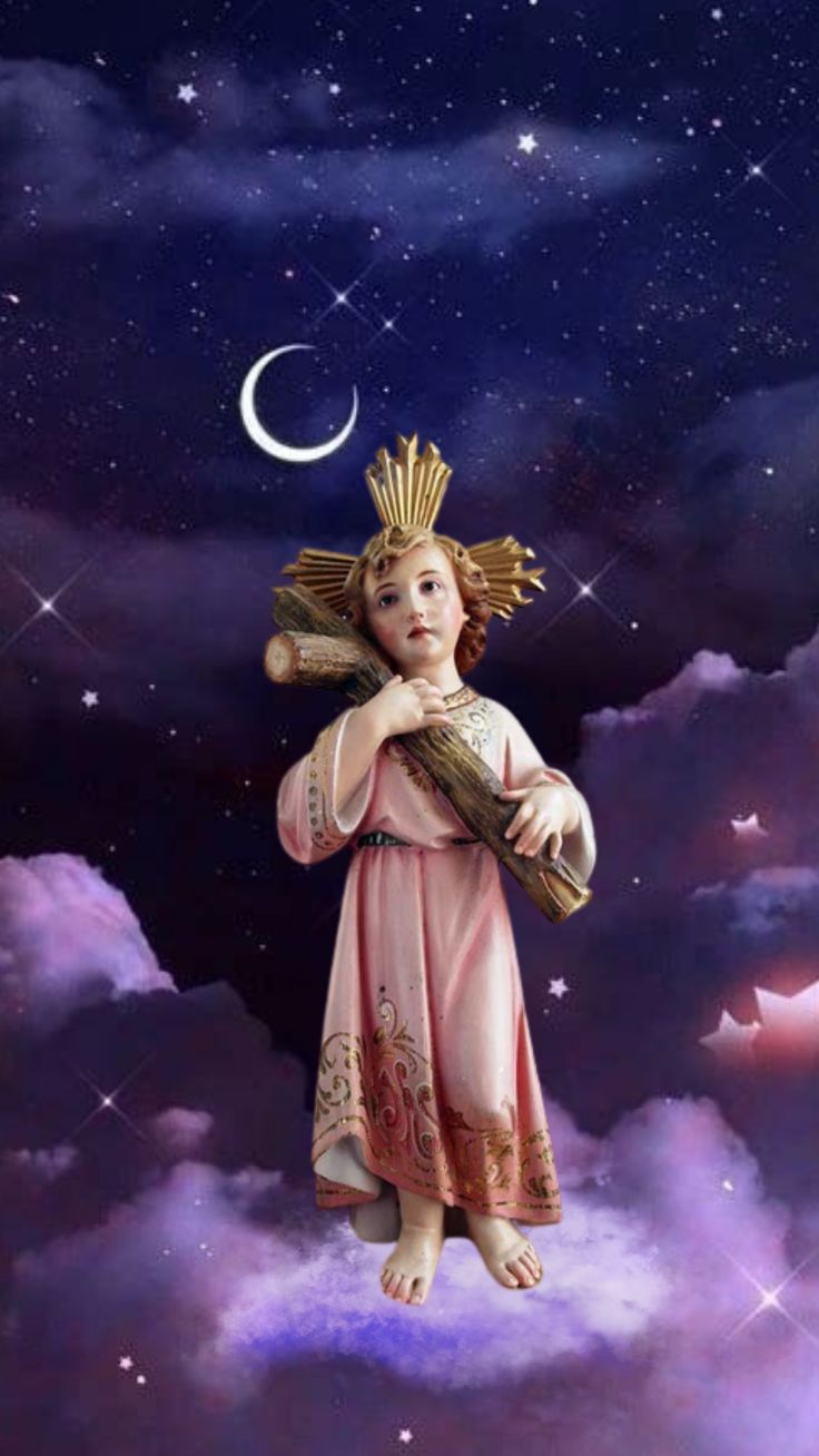 736x1308 Divino Niño abrazando la cruz bajo la luna