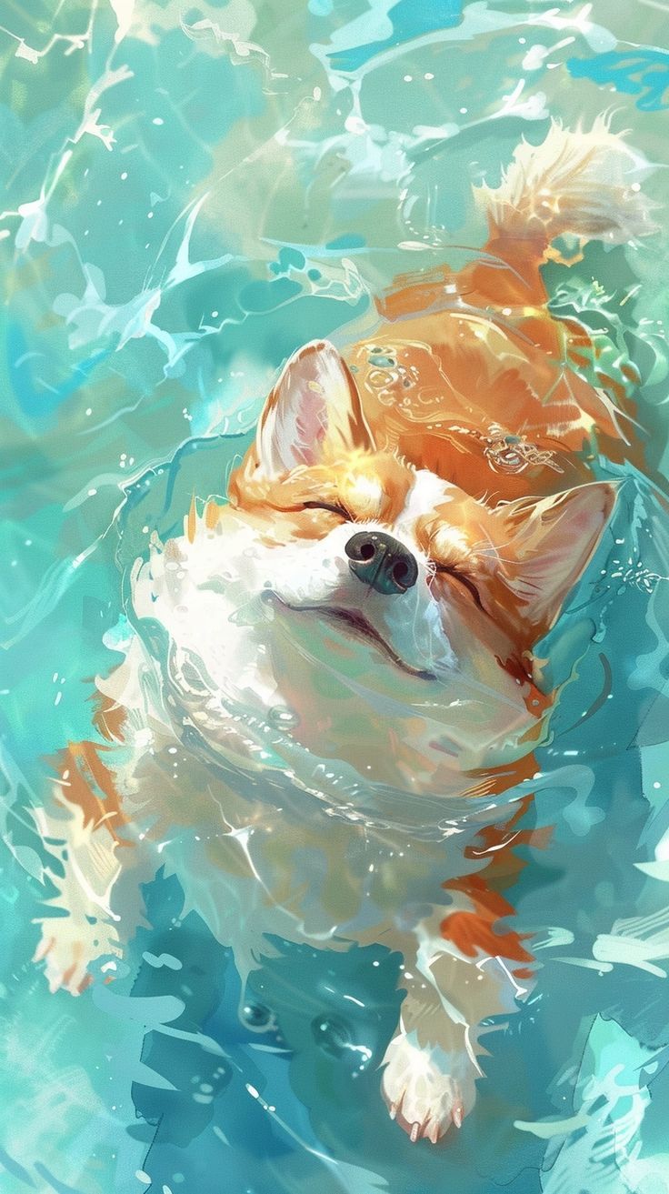 736x1313 Corgi Swimming in Pool