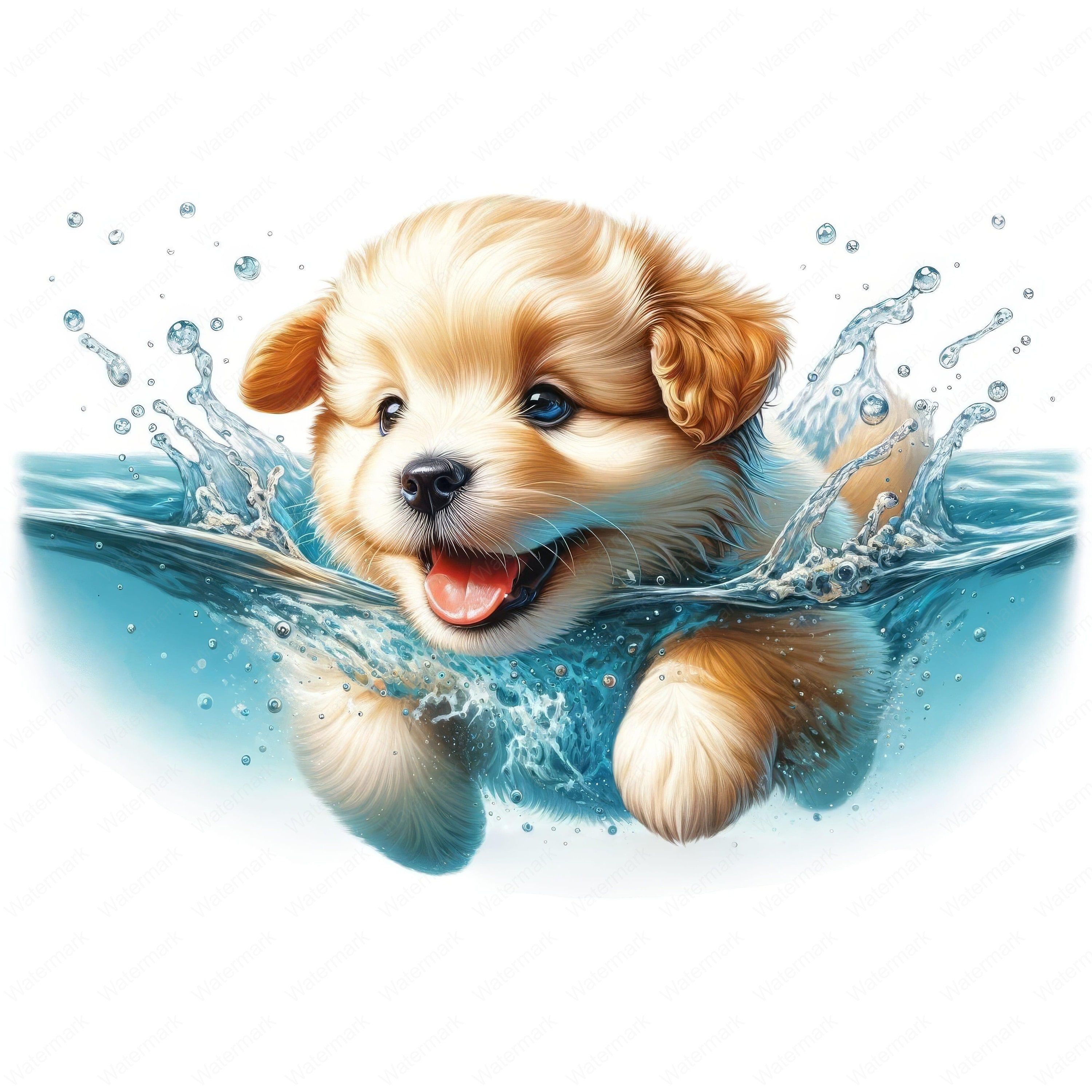 3000x3000 Dog Swimming Clipart: Energetic Pet Pool Splash Art (digital Download)
