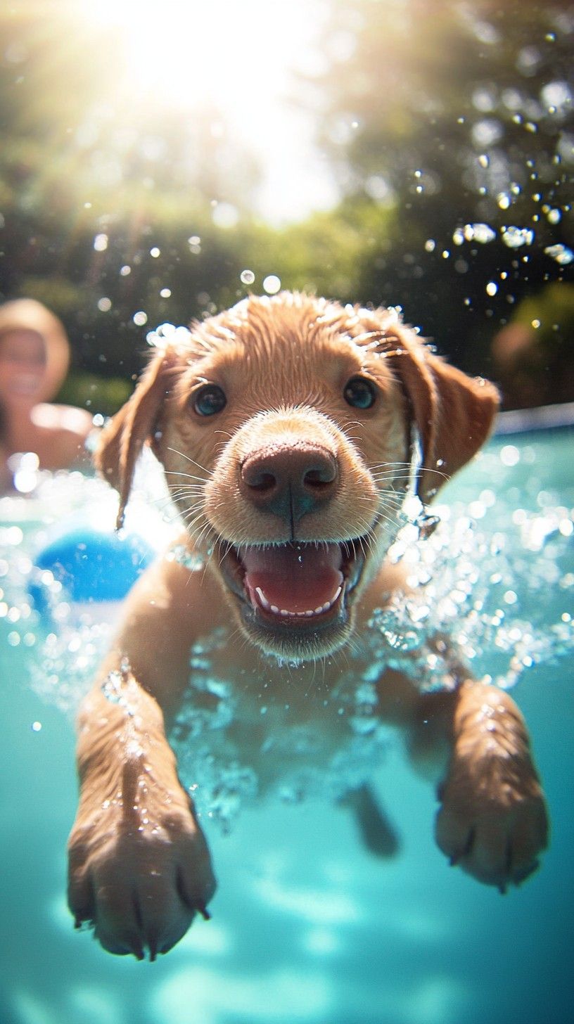 816x1456 Free Puppy swimming joyfully Image, Swimming, Water